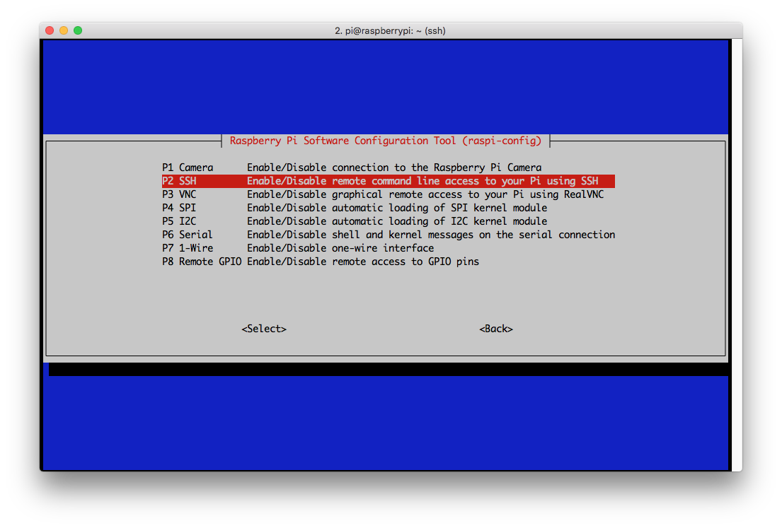 Raspi-Config interface options screen